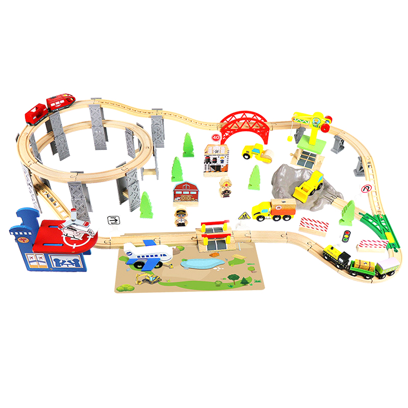 Toy Train Track Set - Ahşap tren rayı Spiral viyadük halka