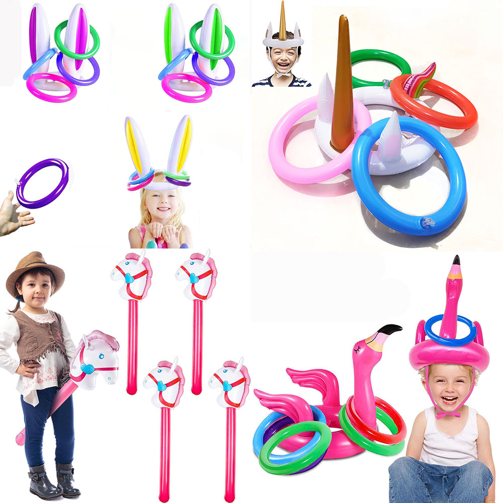 Kids Toys Horse - Şişme at başı sopa Unicorn gökkuşağı